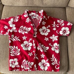 Youth small Red and White Floral Kids Button Down Shirt